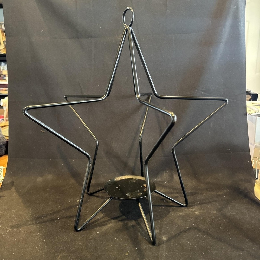 Amish Made Wrought Iron 3D Star Pillar Candle Holder, 17"H x 15" W, USA